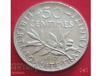 50 centimes 1917 - Franta - Argint