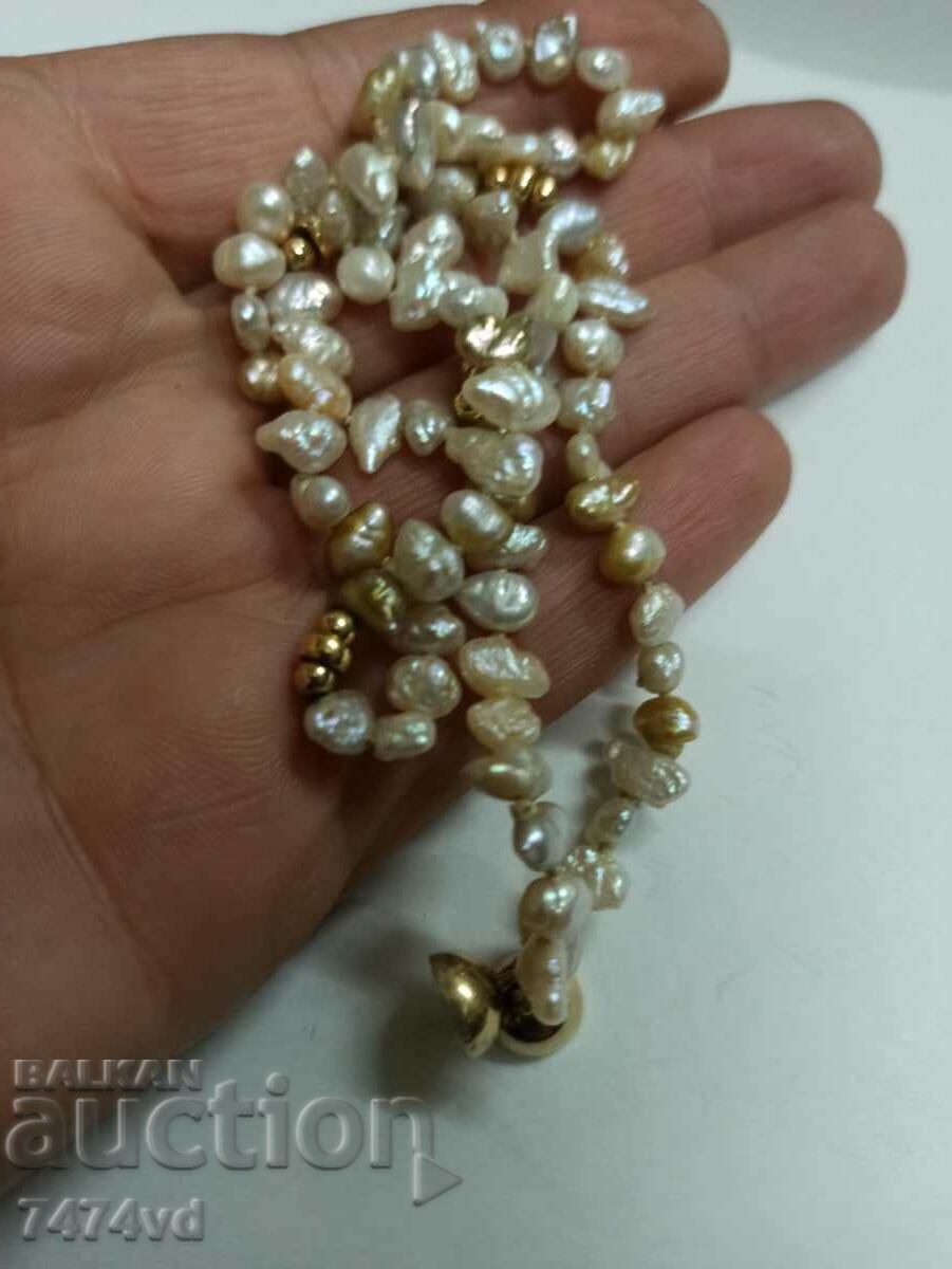 Pearl necklace with Keshi pearls silver and gold! - 5 Pearl necklace with Keshi pearls silver and gold! - 5