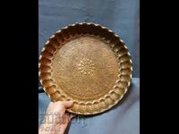 Massive thick-walled copper tray, tray with ornaments