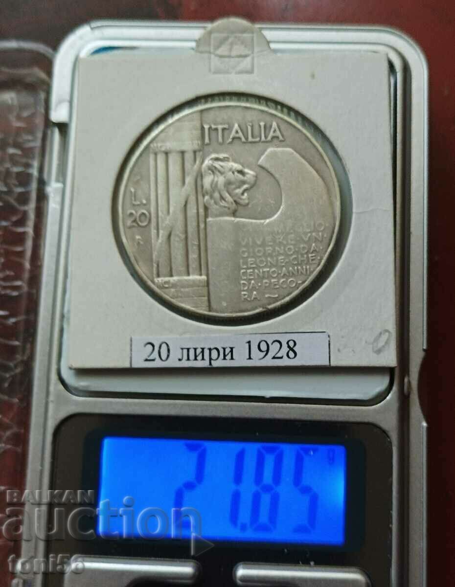 Auction Italy 20 lira 1928 - jubilee, rarity Auction Italy 20 lira 1928 - jubilee, rarity