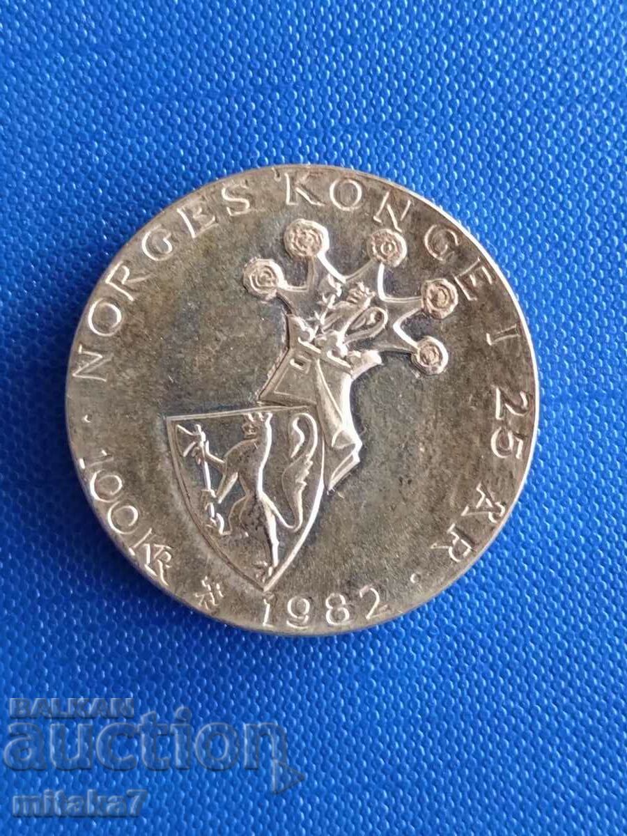 Silver coin 25 kroner 1982, Norway