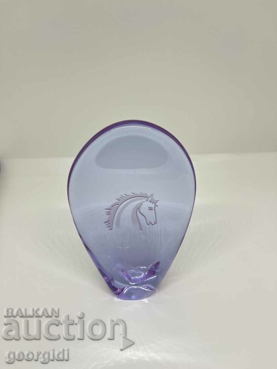 Decorative glass tile with engraved horse. #5989