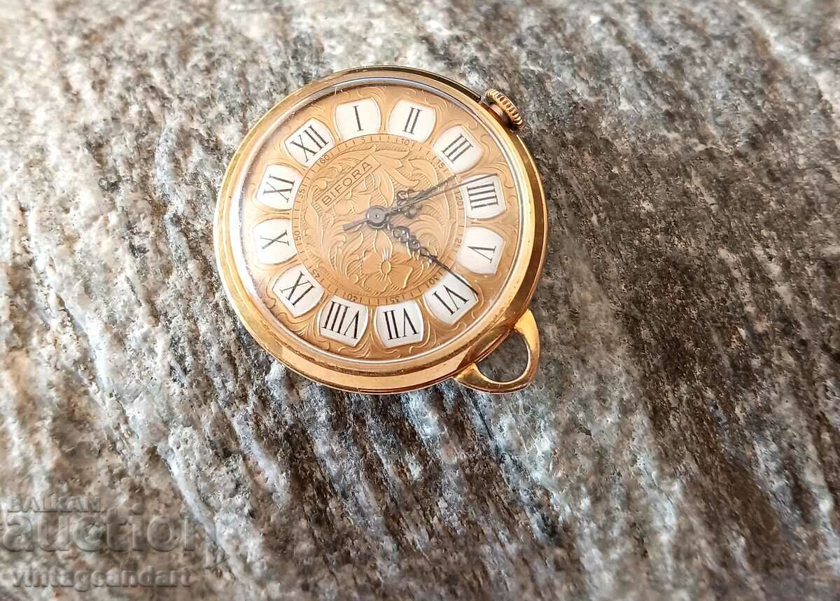 Bifora Pocket Watch, Gold Plated, Ladies, Working