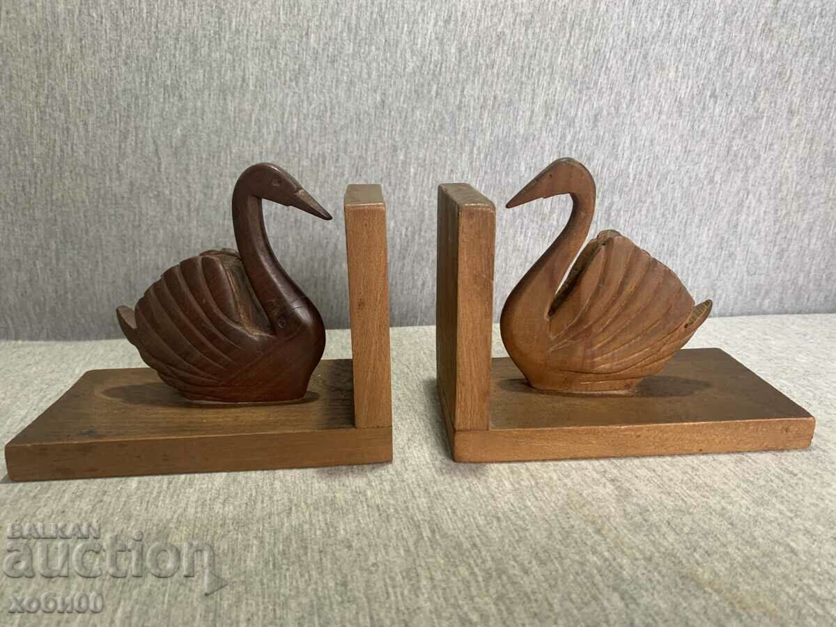 wooden bookends swans