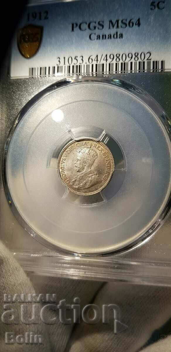 MS 64 - Silver coin - 5 cents - Canada - 1912 - 6 MS 64 - Silver coin - 5 cents - Canada - 1912 - 6
