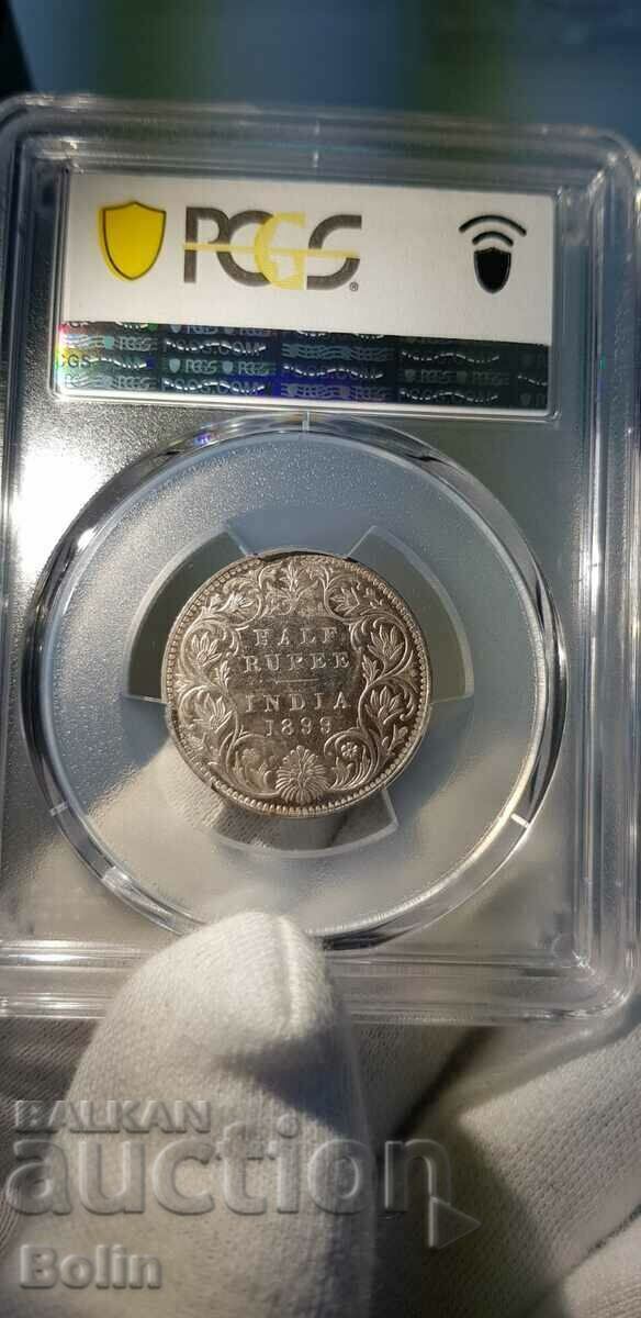 MS 61 - Half Rupee Silver Coin - Britain - India 1899 with price 290.00 BGN | € 148.27 MS 61 - Half Rupee Silver Coin - Britain - India 1899 with price 290.00 BGN | € 148.27