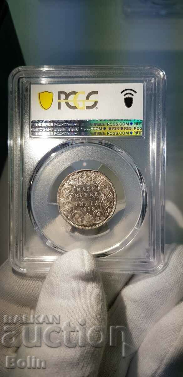 Auction MS 61 - Half Rupee Silver Coin - Britain - India 1899 Auction MS 61 - Half Rupee Silver Coin - Britain - India 1899
