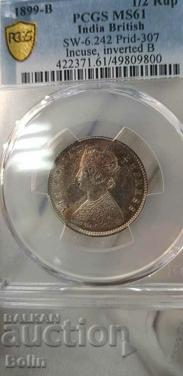 Delivery of MS 61 - Half Rupee Silver Coin - Britain - India 1899 Delivery of MS 61 - Half Rupee Silver Coin - Britain - India 1899