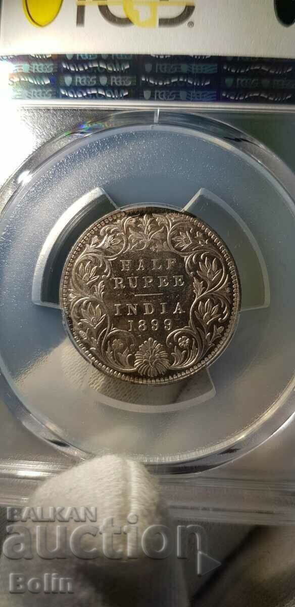 MS 61 - Half Rupee Silver Coin - Britain - India 1899 - 5 MS 61 - Half Rupee Silver Coin - Britain - India 1899 - 5
