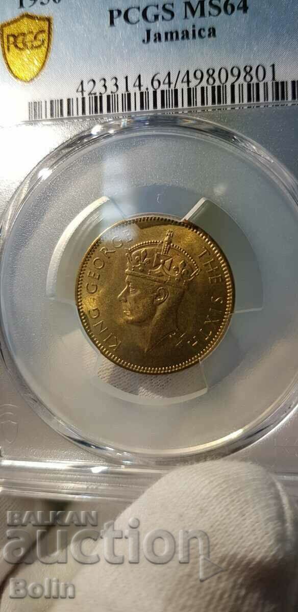 Auction MS 64 - Rare Half Penny Coin - Jamaica - 1950 Auction MS 64 - Rare Half Penny Coin - Jamaica - 1950