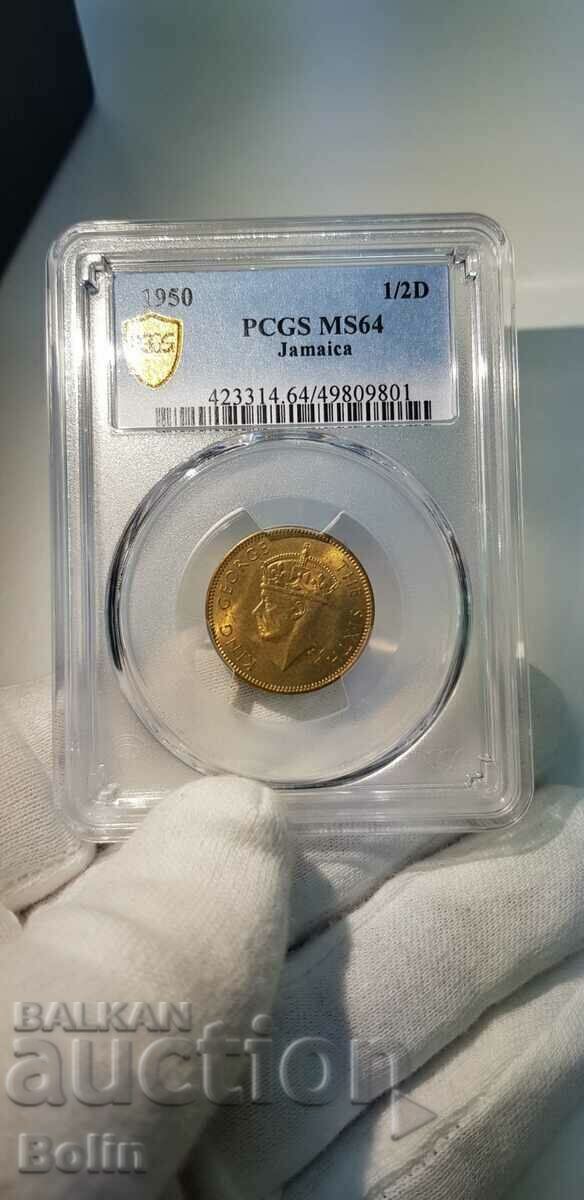 Delivery of MS 64 - Rare Half Penny Coin - Jamaica - 1950 Delivery of MS 64 - Rare Half Penny Coin - Jamaica - 1950
