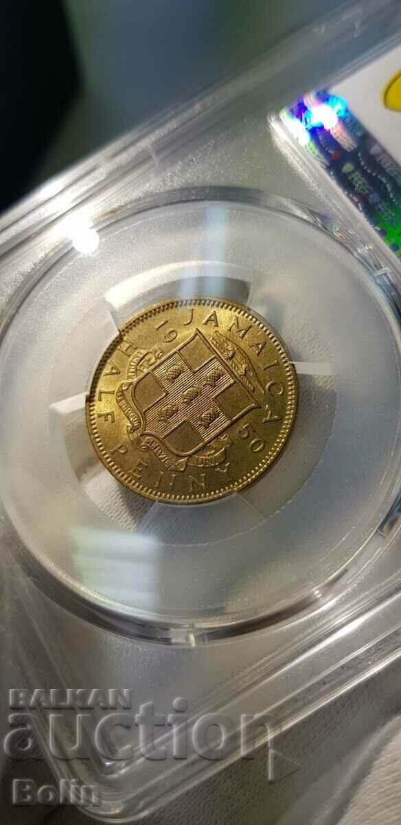 MS 64 - Rare Half Penny Coin - Jamaica - 1950 - 6 MS 64 - Rare Half Penny Coin - Jamaica - 1950 - 6