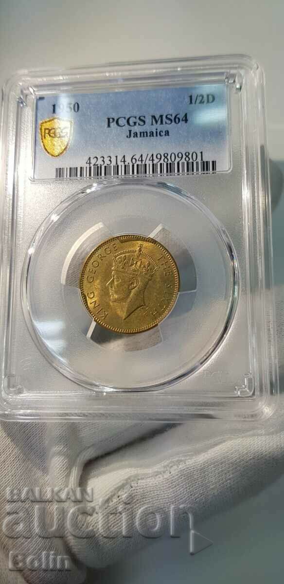 MS 64 - Rare Half Penny Coin - Jamaica - 1950 - 7 MS 64 - Rare Half Penny Coin - Jamaica - 1950 - 7