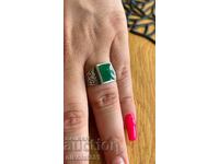 Women's silver ring green onyx 19.5mm