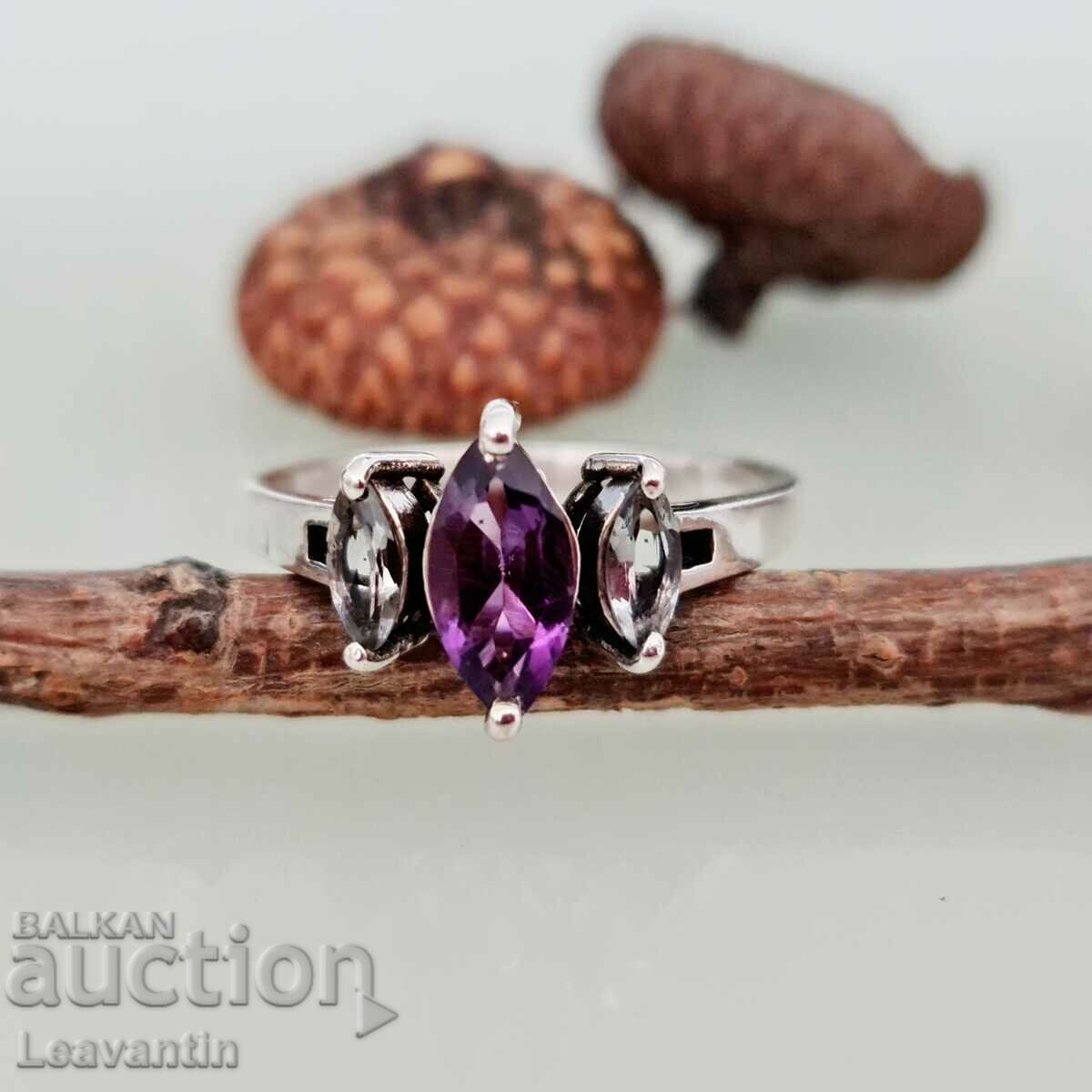 Amethyst and blue topaz silver ring