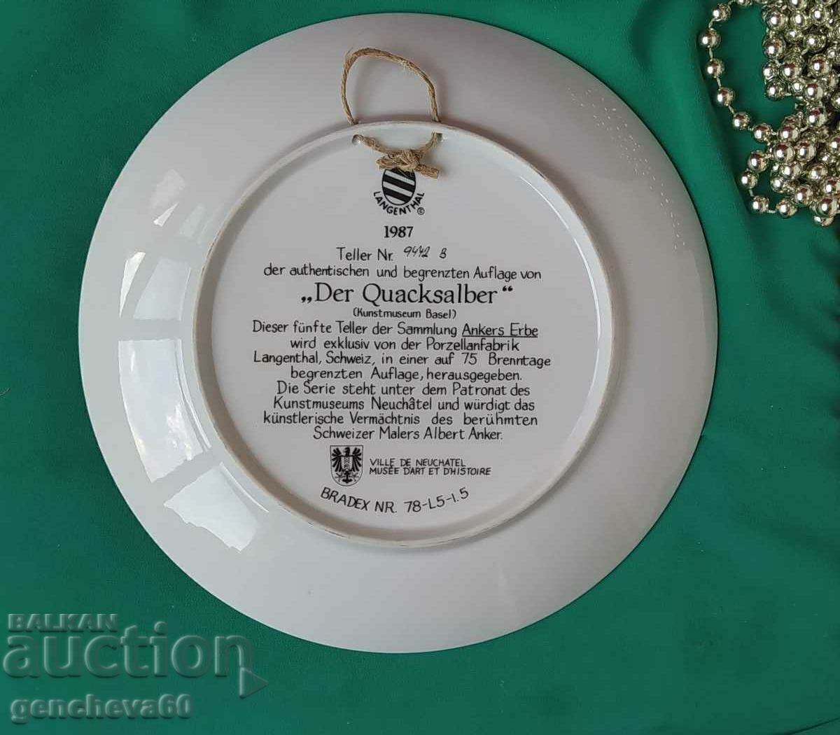 Auction Collectible porcelain plate 1987 Auction Collectible porcelain plate 1987