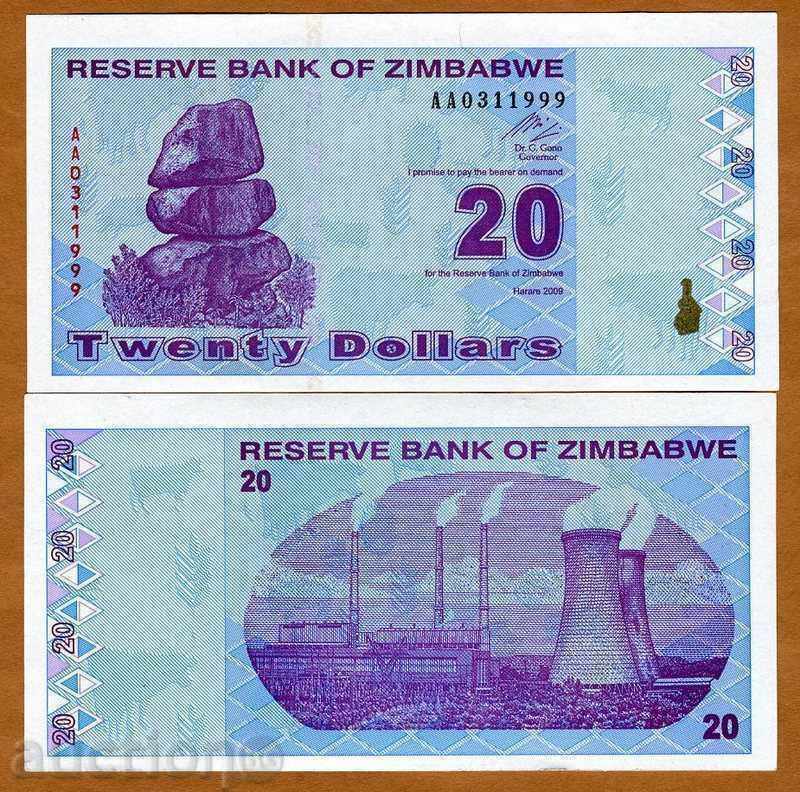 ZORBA AUCTIONS ZIMBABVE 20 DOLLARS 2009 UNC