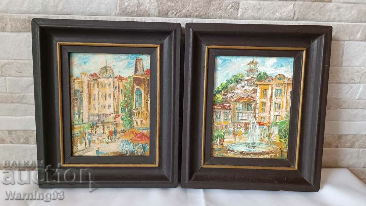 Paintings "Plovdiv" set of two pieces - 21/18cm - H. Zhurnalov