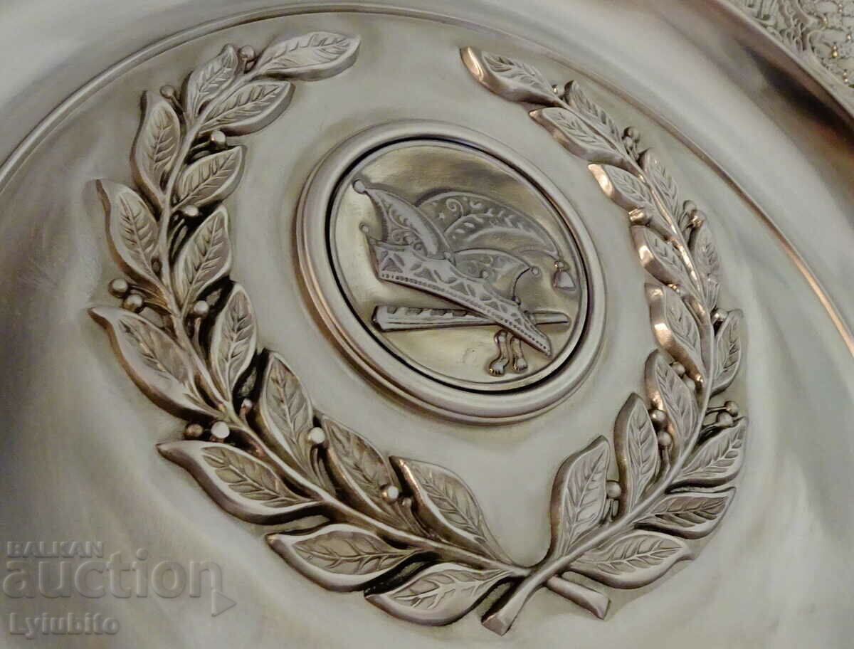 Auction Enameled plate, panel, enameled wedding, 1 kg, 31 cm, engraving Auction Enameled plate, panel, enameled wedding, 1 kg, 31 cm, engraving