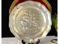 Embossed pewter panel Ship.