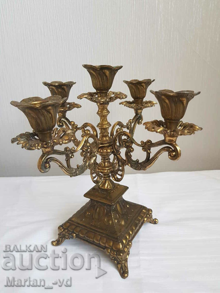 Old bronze candlestick with five sockets