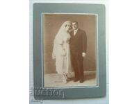 Old cardboard photo - Family portrait, bride, Sevlievo 1920