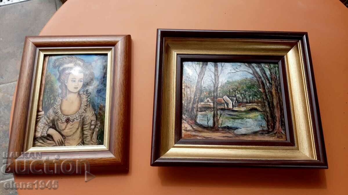 Two enamel paintings