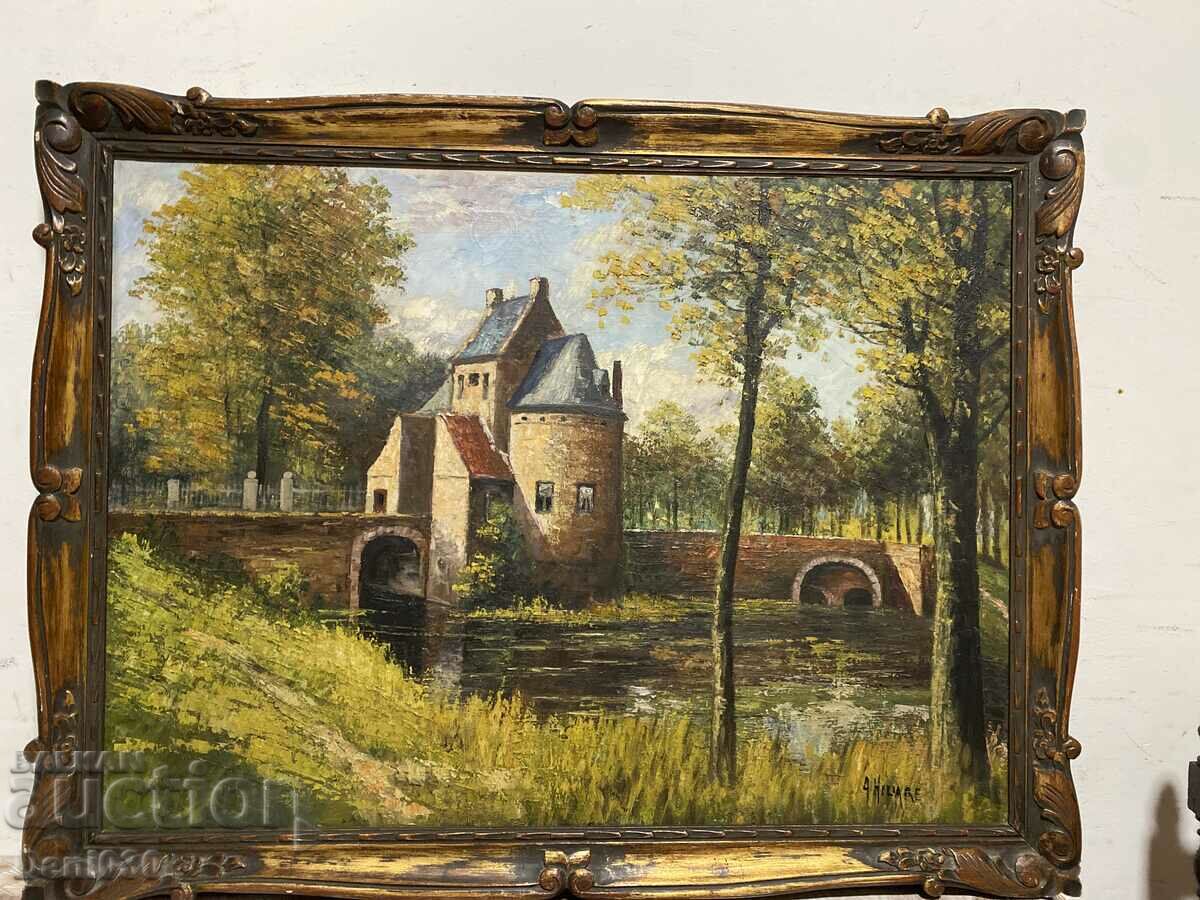 Unique old original oil on canvas painting