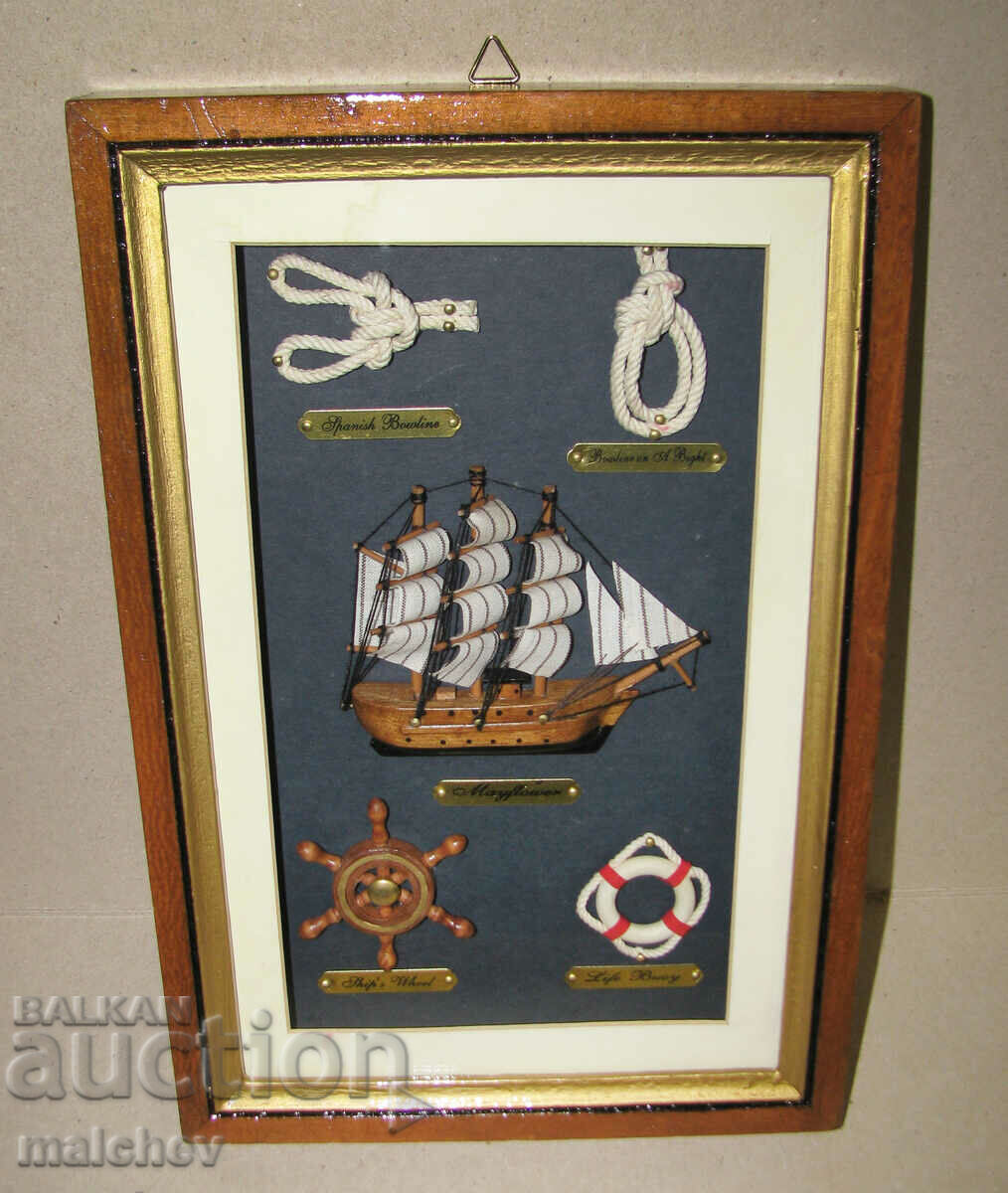 Nautical painting 20/30 cm diorama Ship rudder marine knots