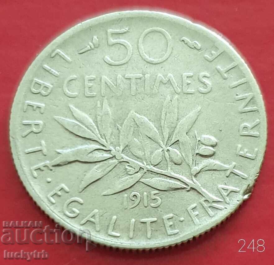 50 centimes 1915 - Franta - Argint