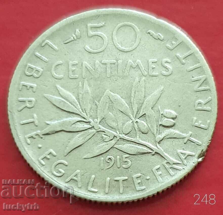 50 centimes 1915 - France - Silver