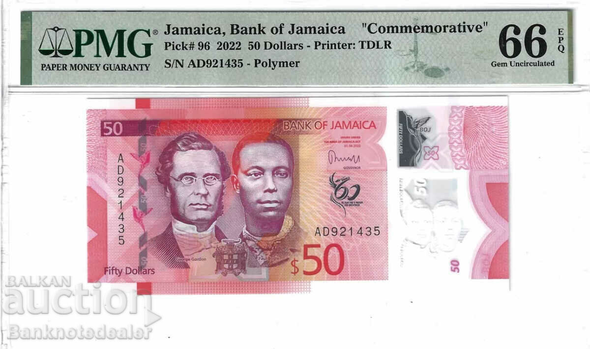 Jamaica 50 Dollars 2022 Pick 96 PMG 66