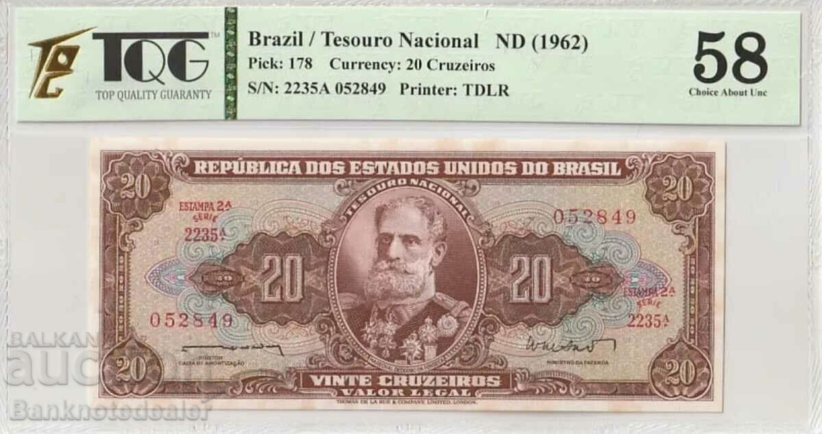  Brazilia 20 Cruzeiros 1962 Pick 178 Ref 2849 TQG 58