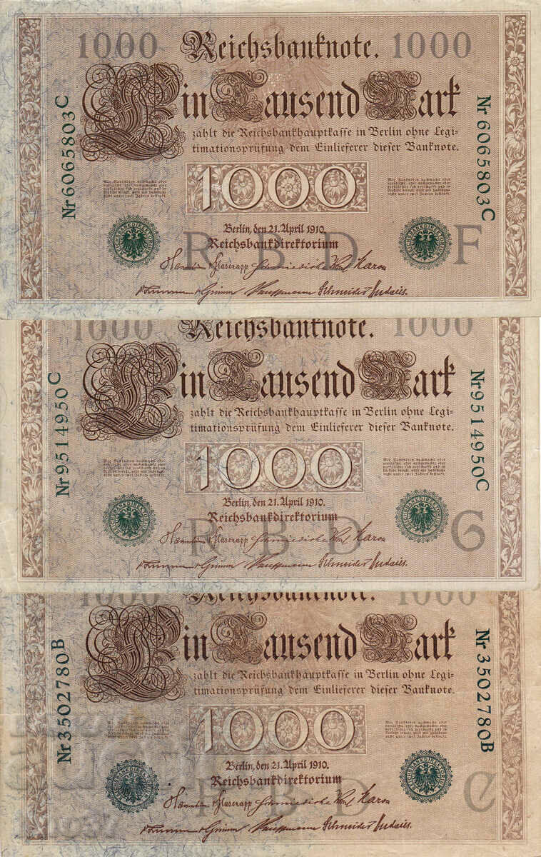 tino37- GERMANIA - 1000 TIMBRIE - 1910 - LOT 3 buc.