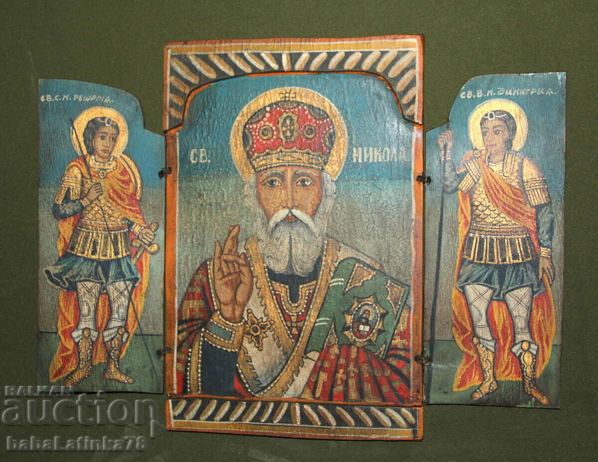 Hand painted Saint Nicholas triptych