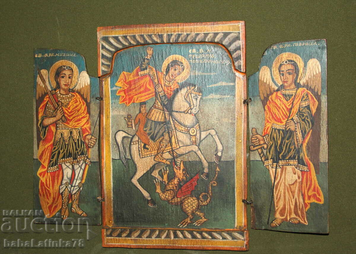 Hand painted Saint George triptych