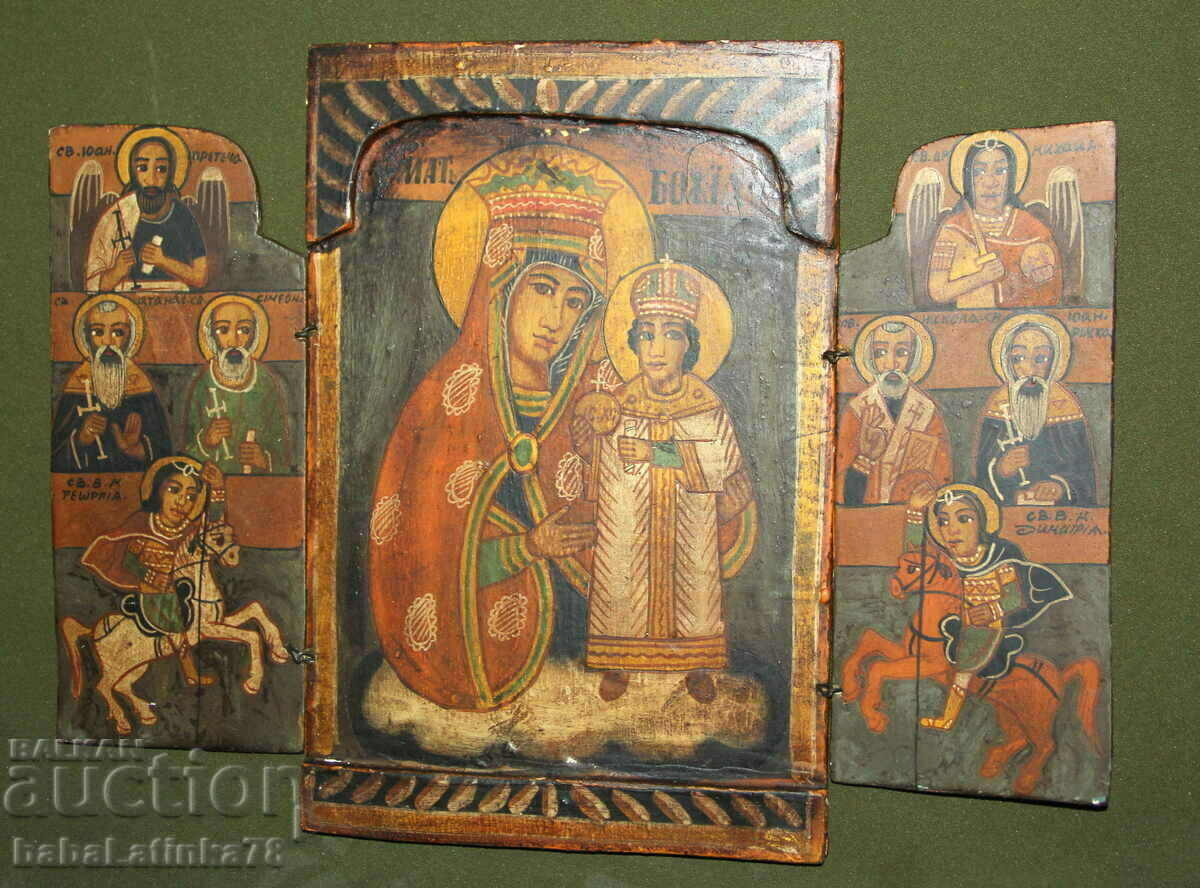 Hand painted Madonna and Child triptych