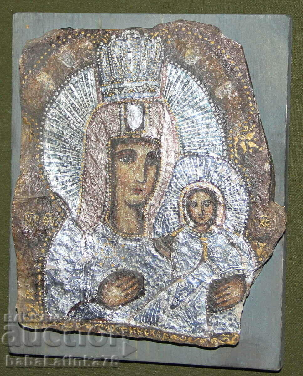 Madonna and Child painted stone