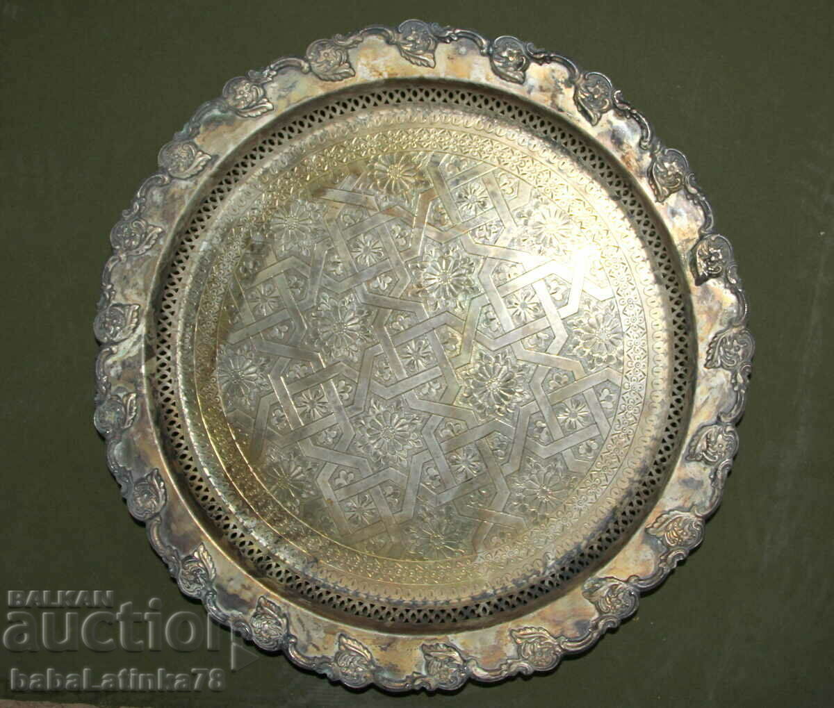 Antique round tray silver plated