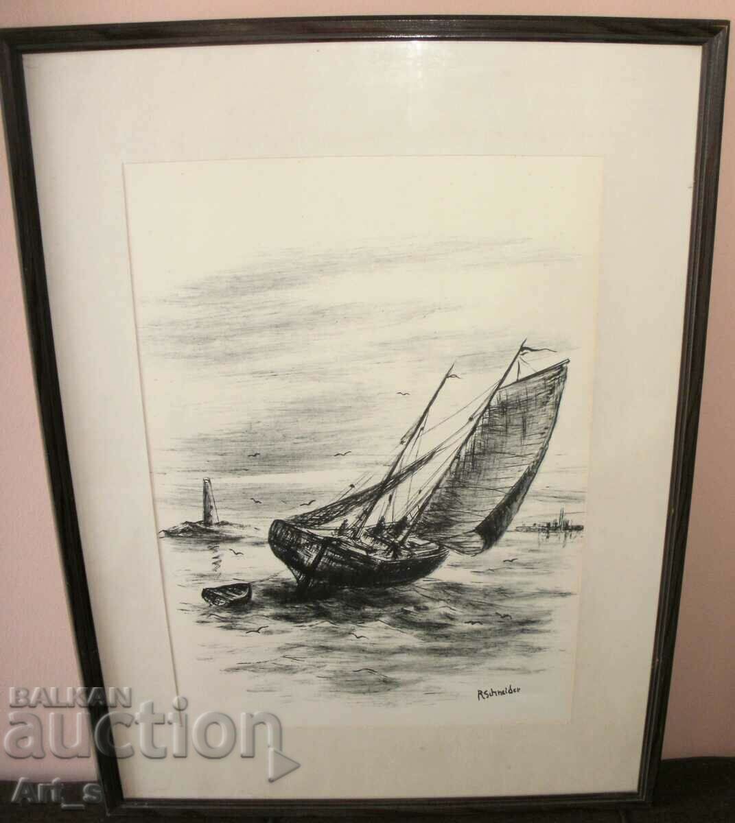 "Gemia in the Sea" by R.Schneider in a glass frame