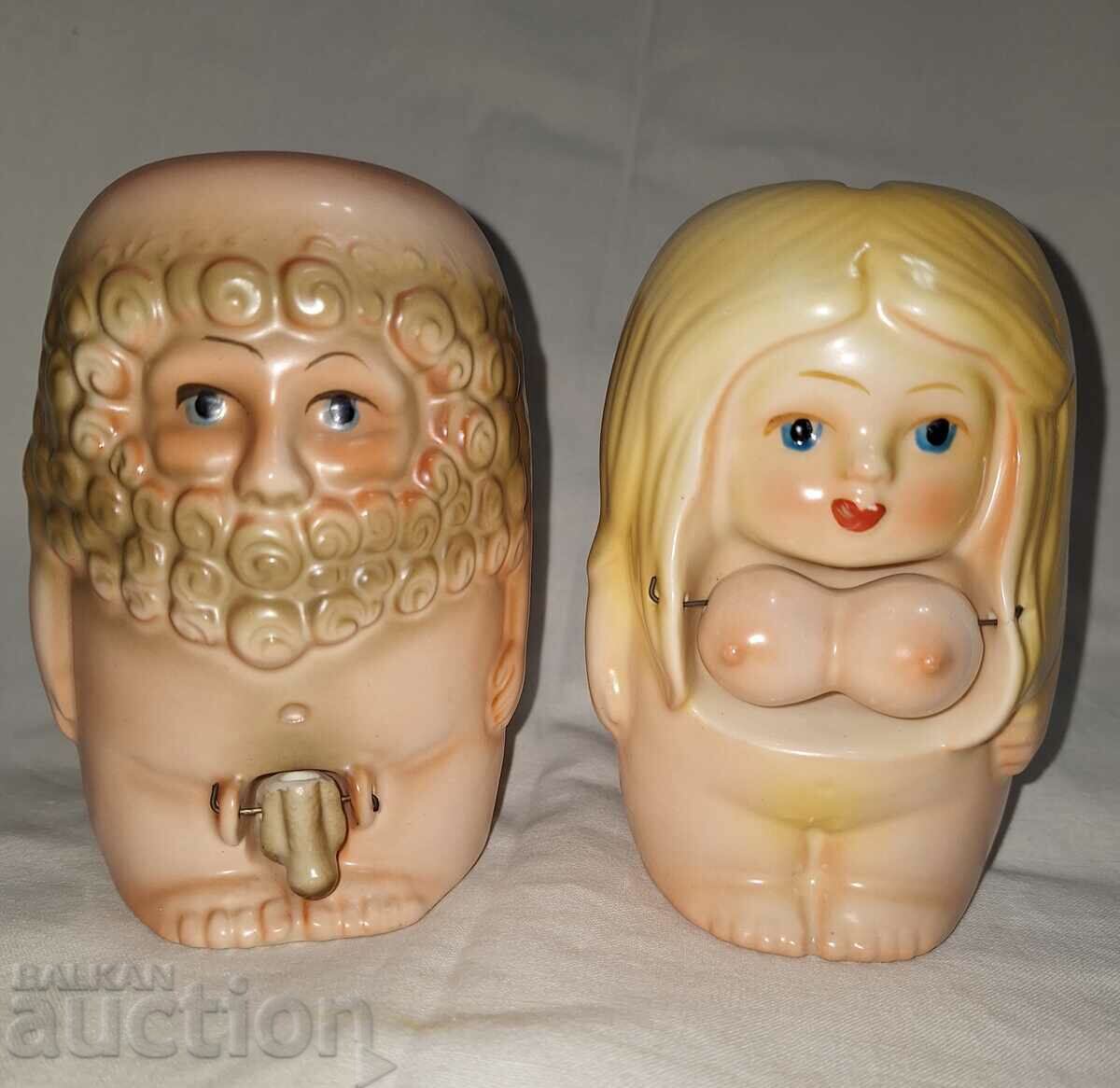 Pair of Old Porcelain Piggy Banks--Patent T.T