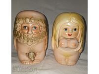 Pair of Old Porcelain Piggy Banks--Patent T.T