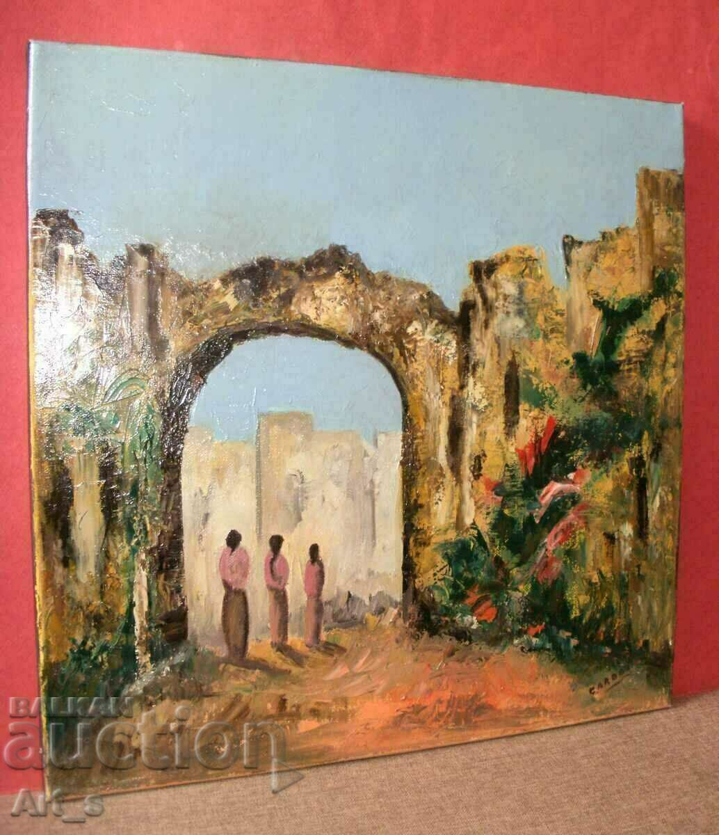 "In front of the gate", Arabic motifs painted in oil on canvas with price 64.99 BGN | € 33.23