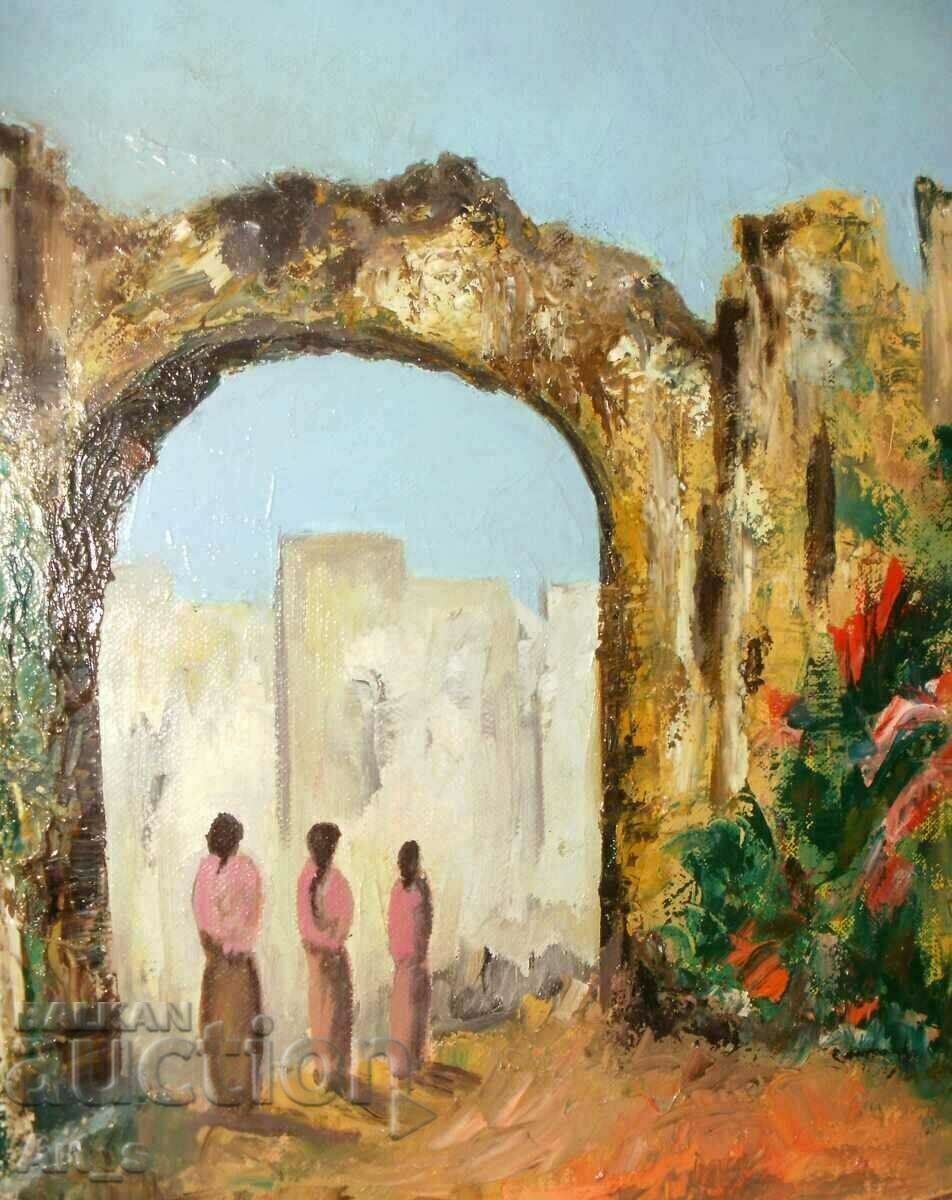 Auction  "In front of the gate", Arabic motifs painted in oil on canvas