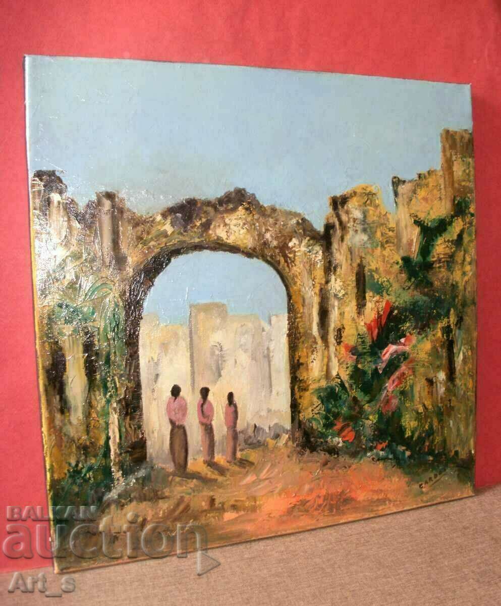 Delivery of "In front of the gate", Arabic motifs painted in oil on canvas