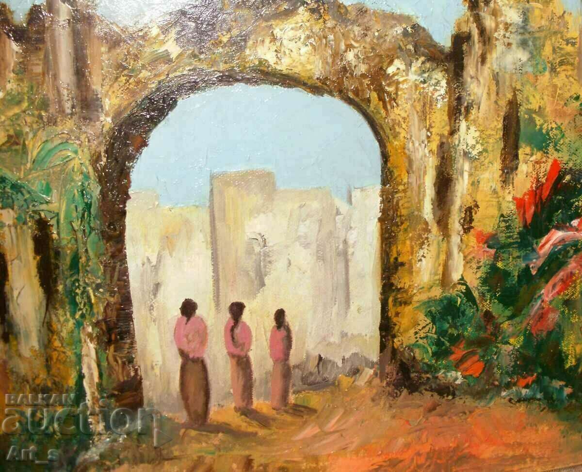 "In front of the gate", Arabic motifs painted in oil on canvas - 5