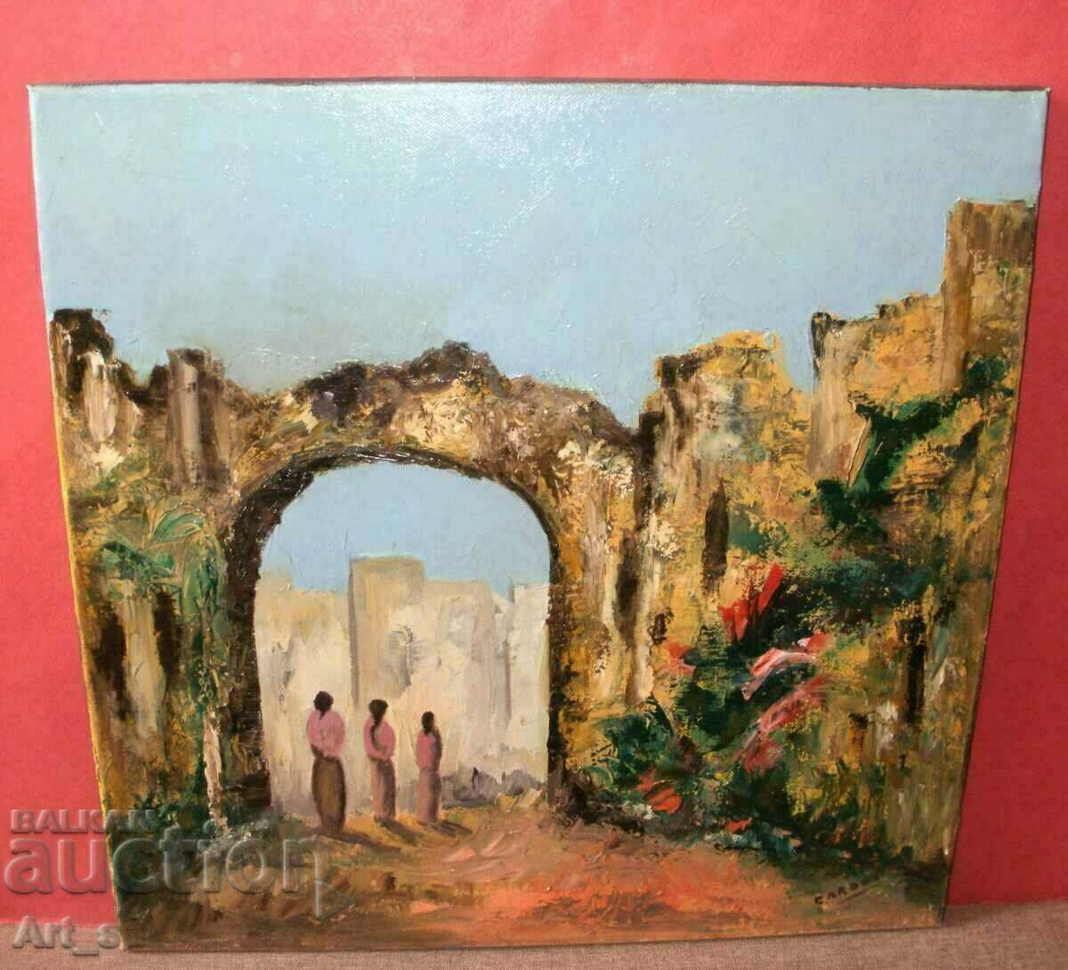 "In front of the gate", Arabic motifs painted in oil on canvas