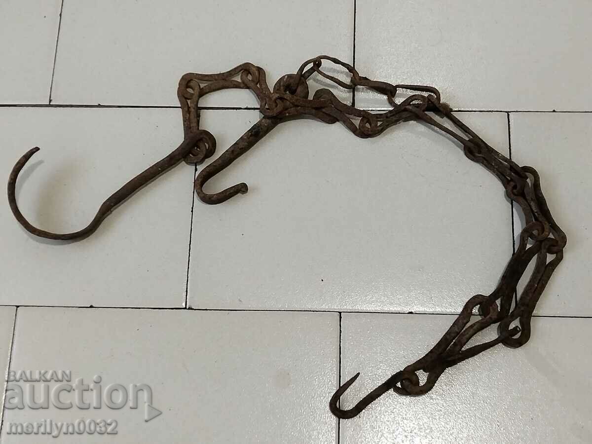 Old wrought iron chain with hook, hearth chain hook chain with price 42.00 BGN | € 21.47