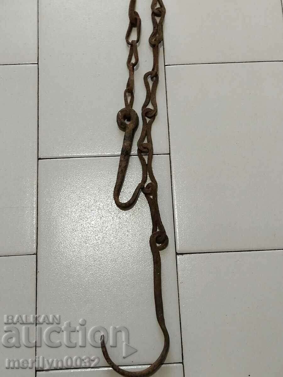 Delivery of Old wrought iron chain with hook, hearth chain hook chain
