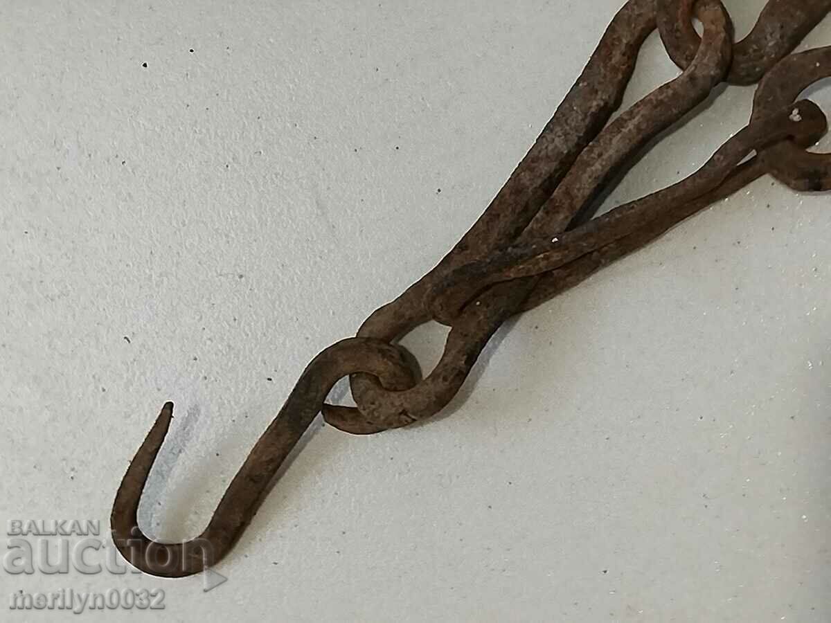 Old wrought iron chain with hook, hearth chain hook chain - 5